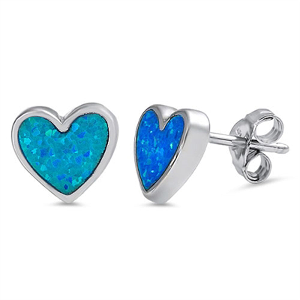 Sterling Silver Modern Heart High Polish Cute Love Earrings Blue Synthetic Opal
