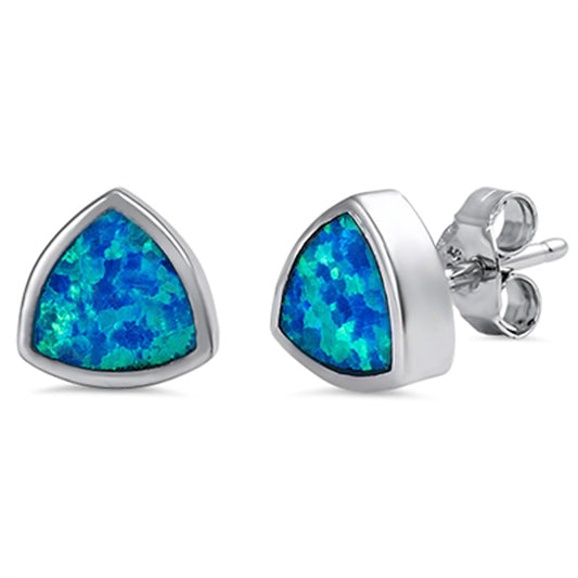Rounded Triangle Geometric Blue Simulated Opal .925 Sterling Silver Simple Shape Earrings