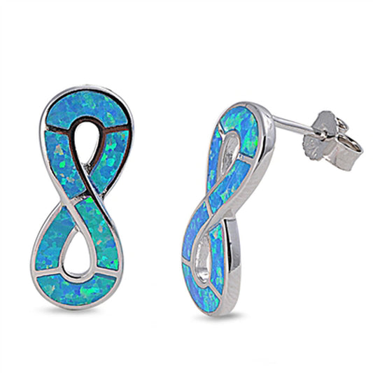 Infinity Earrings Blue Simulated Opal .925 Sterling Silver