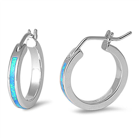 Bar Earrings Blue Simulated Opal .925 Sterling Silver