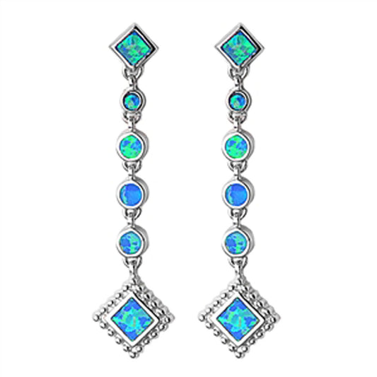 Hanging Earrings Blue Simulated Opal .925 Sterling Silver