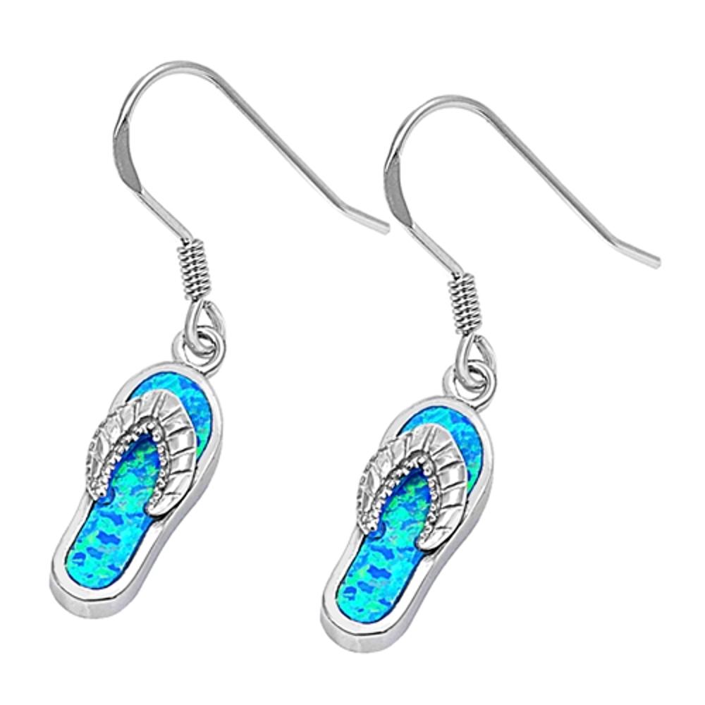 Flip Flop Thong Sandal Beach Blue Simulated Opal .925 Sterling Silver Earrings