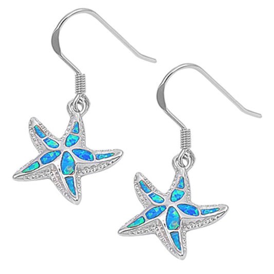Animal Studded Starfish Whimsical Blue Simulated Opal .925 Sterling Silver Earrings