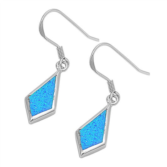 Hanging Earrings Blue Simulated Opal .925 Sterling Silver