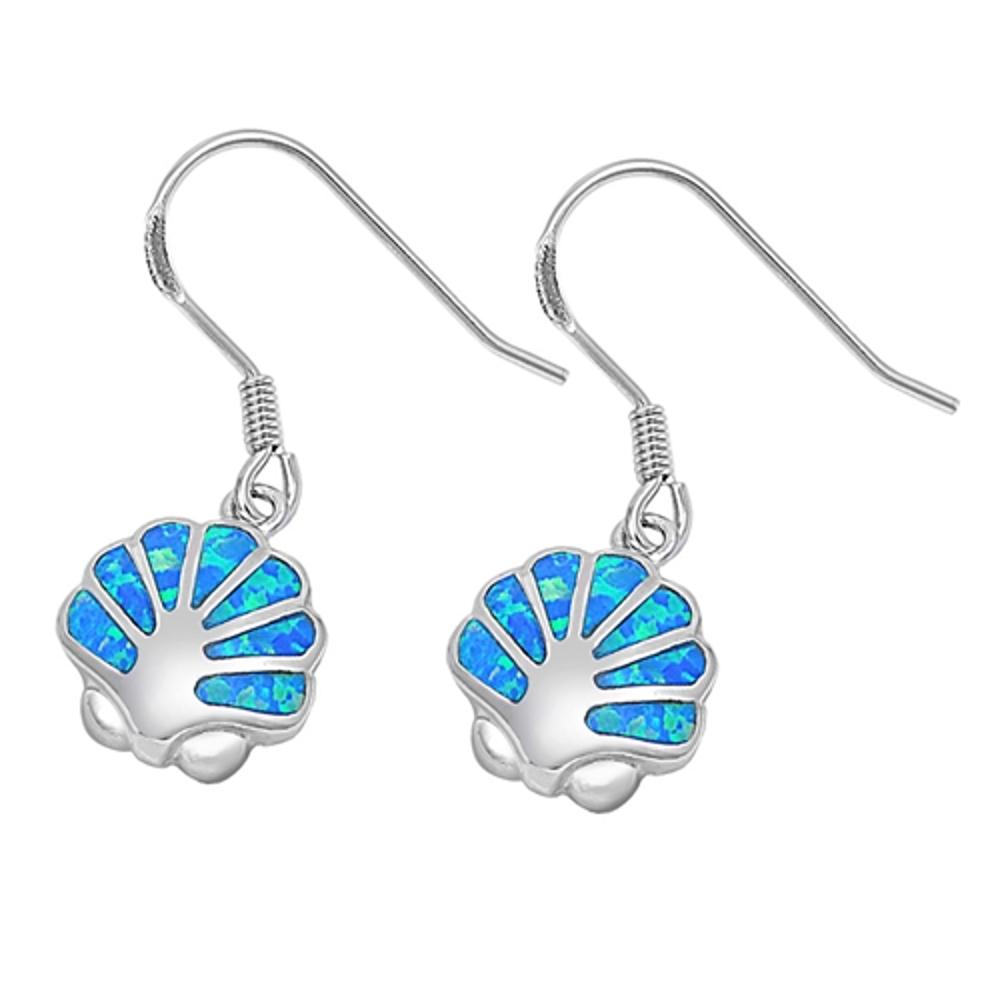 Shell Hanging Earrings Blue Simulated Opal .925 Sterling Silver