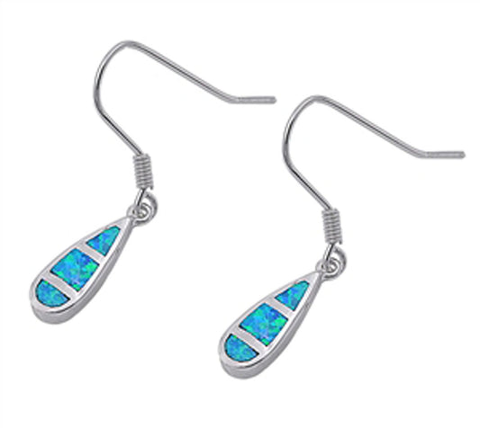 Teardrop Earrings Blue Simulated Opal .925 Sterling Silver