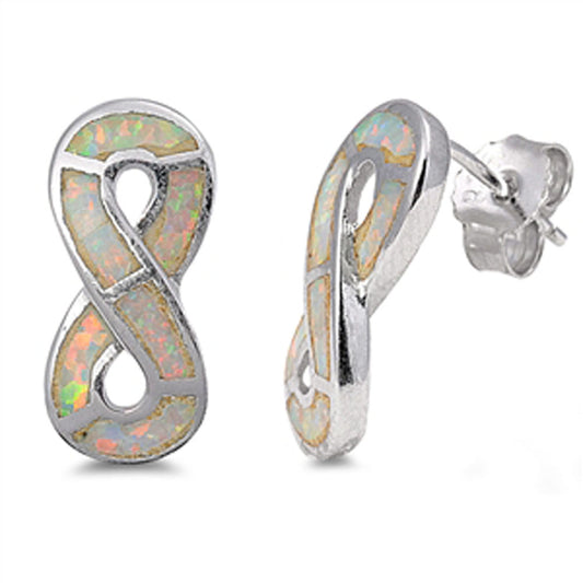 Infinity Earrings White Simulated Opal .925 Sterling Silver