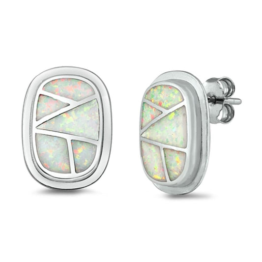 Earrings White Simulated Opal .925 Sterling Silver