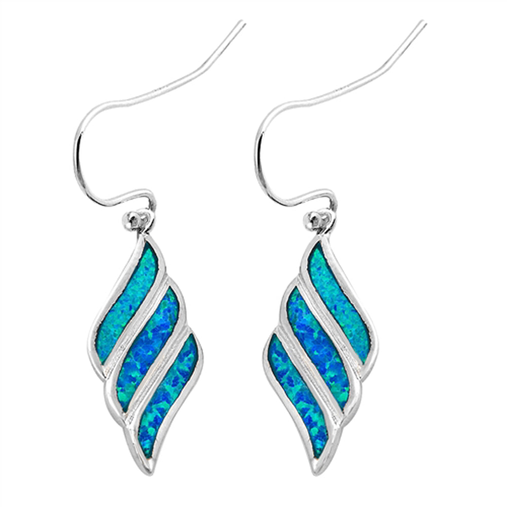Sterling Silver Triple Wave Whisp Elegant Earrings Blue Synthetic Opal 925 New