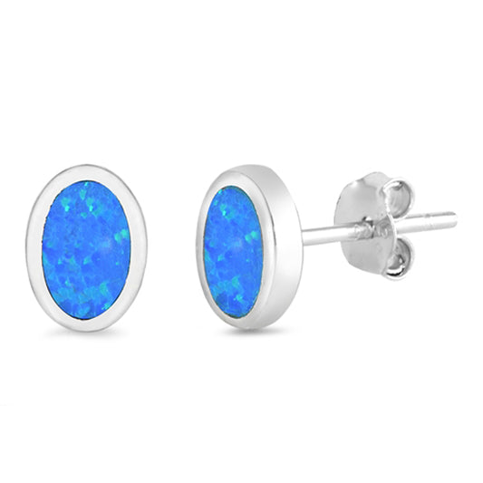 Sterling Silver Classic Oval Simple Modern Earrings Blue Synthetic Opal 925 New