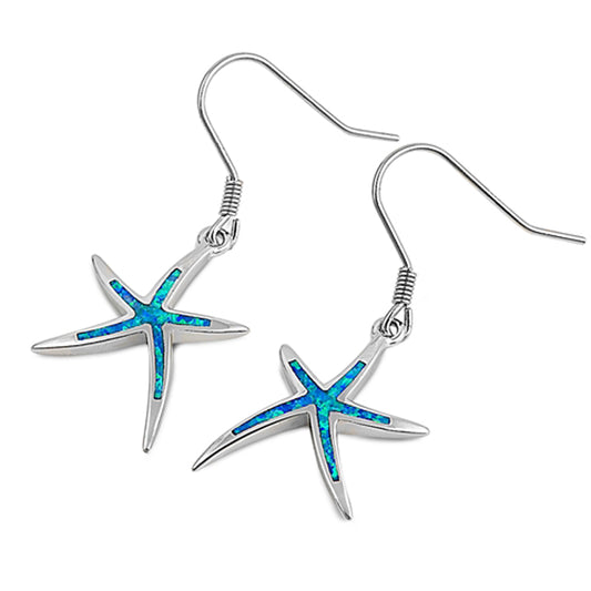 Sterling Silver Beach Starfish Star Shell Ocean Earrings Blue Synthetic Opal 925