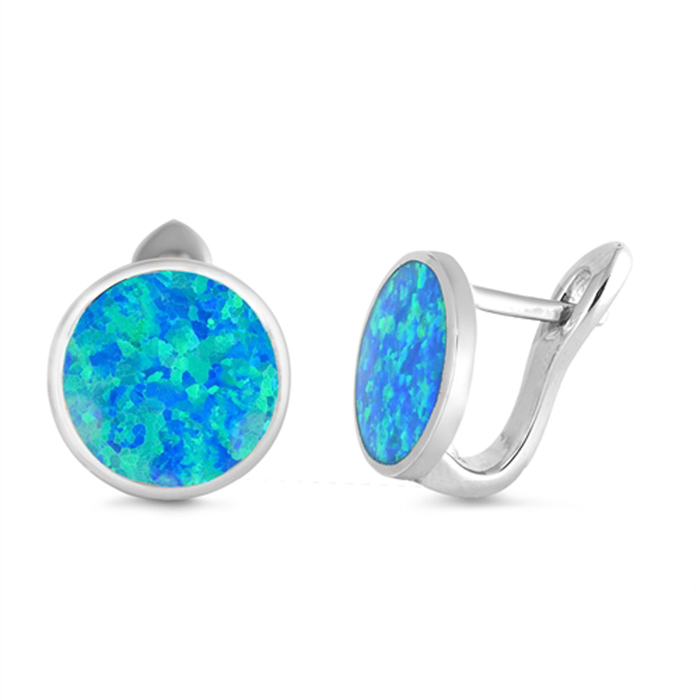 Sterling Silver Simple Circle Classic Round Modern Earrings Blue Synthetic Opal