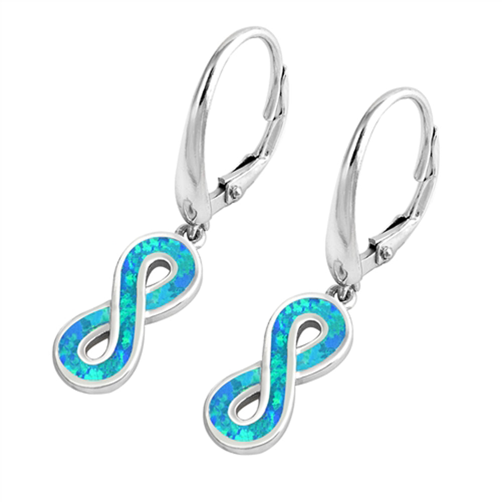 Sterling Silver Mosaic Infinity Knot Twist Weave Earrings Blue Synthetic Opal
