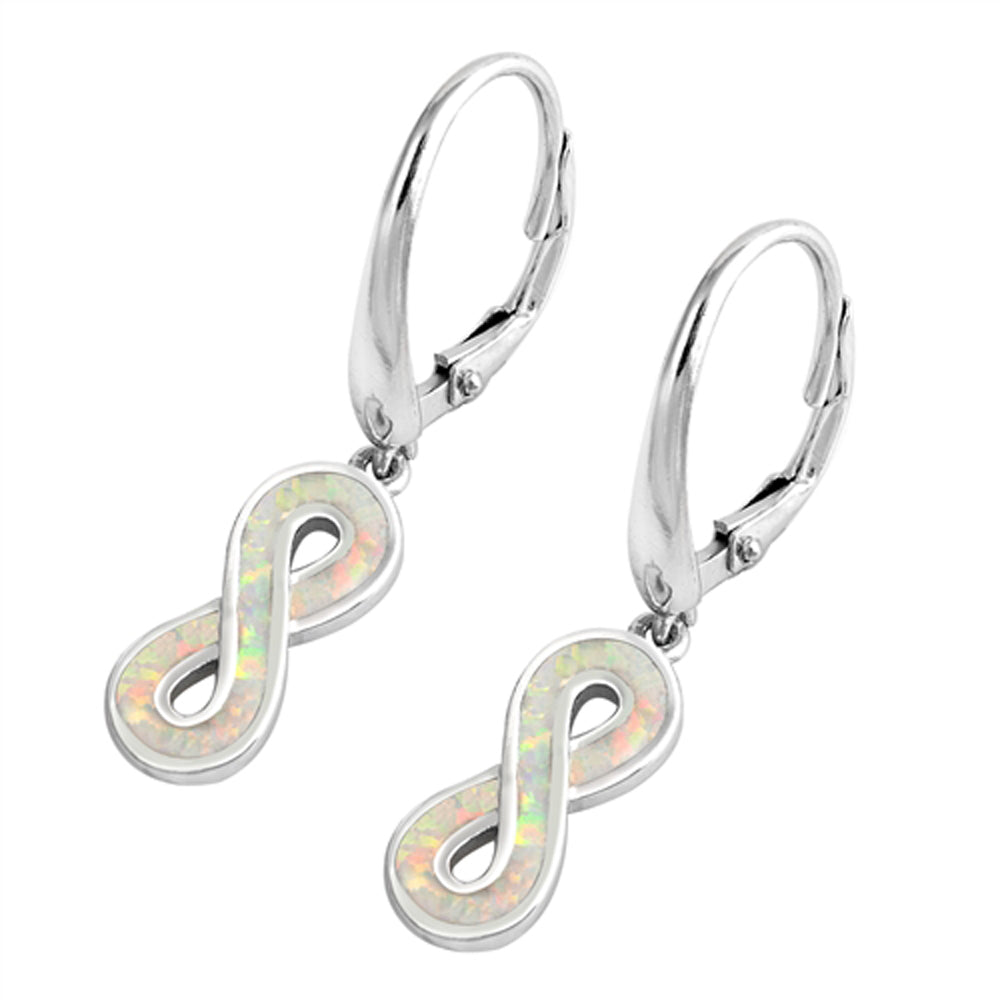 Sterling Silver Mosaic Infinity Twist Elegant Earrings White Synthetic Opal 925