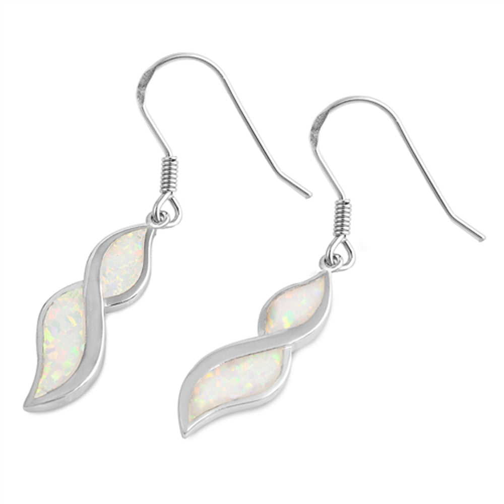 Sterling Silver Modern Twist Knot Elegant Mosaic Earrings White Synthetic Opal