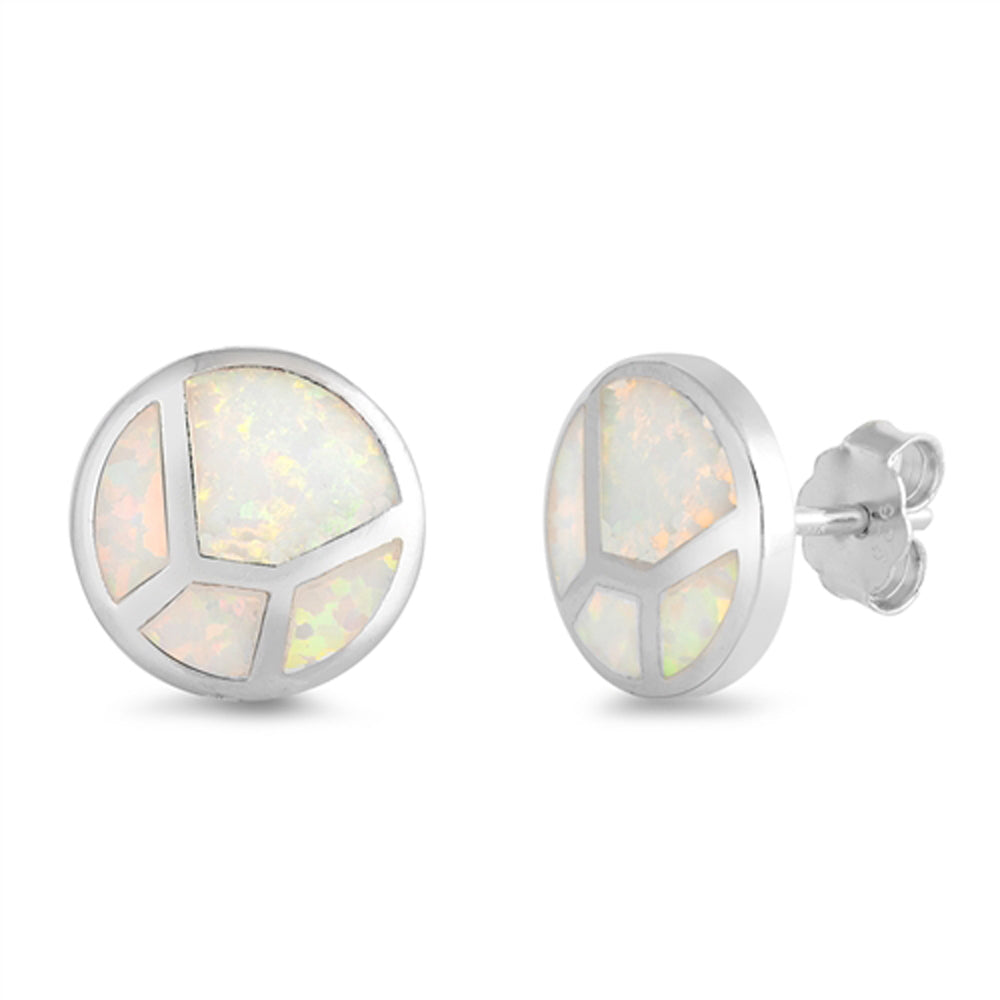 Sterling Silver Mosaic Circle Elegant High Polish Earrings White Synthetic Opal