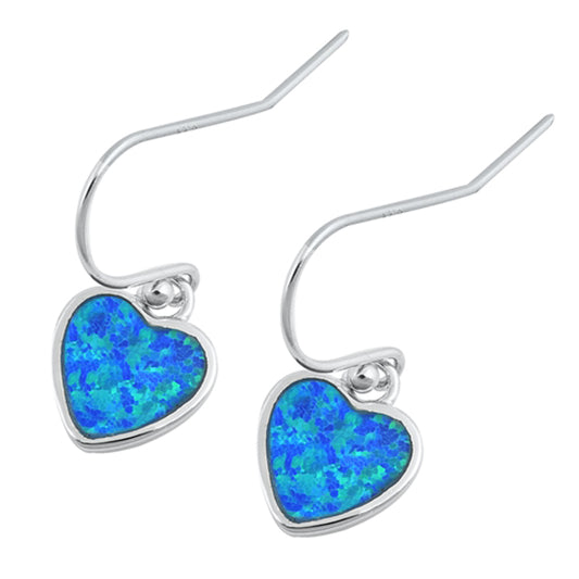 Sterling Silver Promise Heart Simple Love Dangle Earrings Blue Synthetic Opal