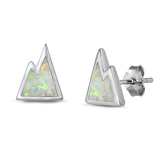 Sterling Silver Modern Mountain Range Nature Earrings White Synthetic Opal 925