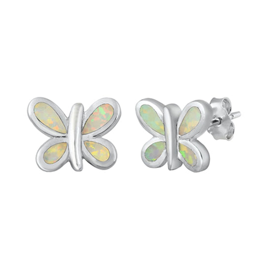 Sterling Silver Cute Butterfly Animal Modern Earrings White Synthetic Opal 925