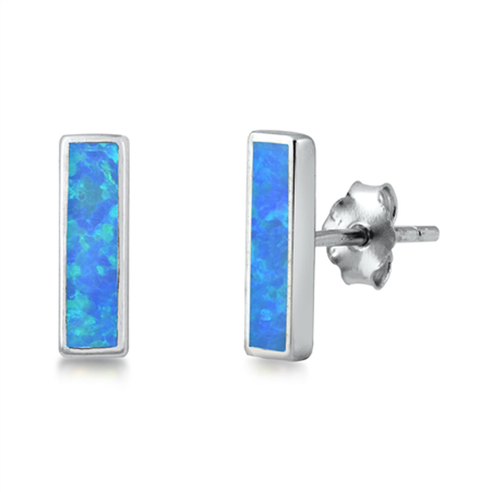 Sterling Silver Bar Geometric Rectangle Modern Earrings Blue Synthetic Opal 925