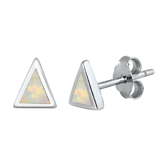 Sterling Silver Triangle High Polish Geometric Earrings White Synthetic Opal 925