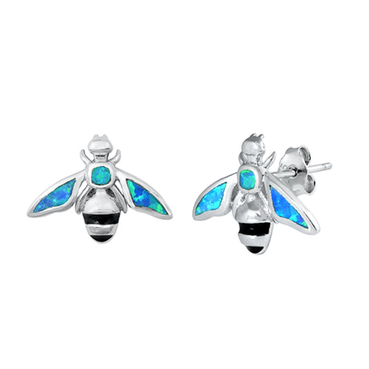 Sterling Silver Queen Bee Animal Insect Bug Earrings Blue Synthetic Opal 925 New