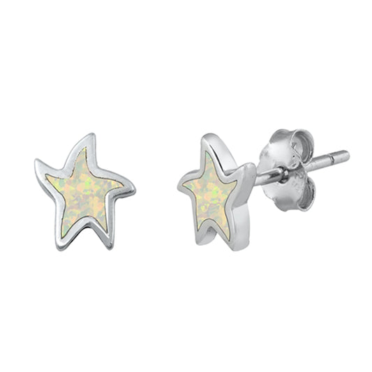 Sterling Silver Star Cute Night Sky Dream Starfish Earrings White Synthetic Opal