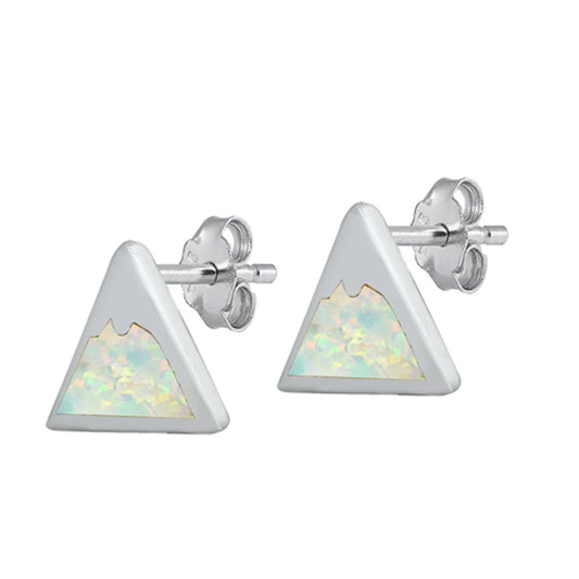 Sterling Silver Mountain Range Nature Outdoor Earrings White Synthetic Opal 925