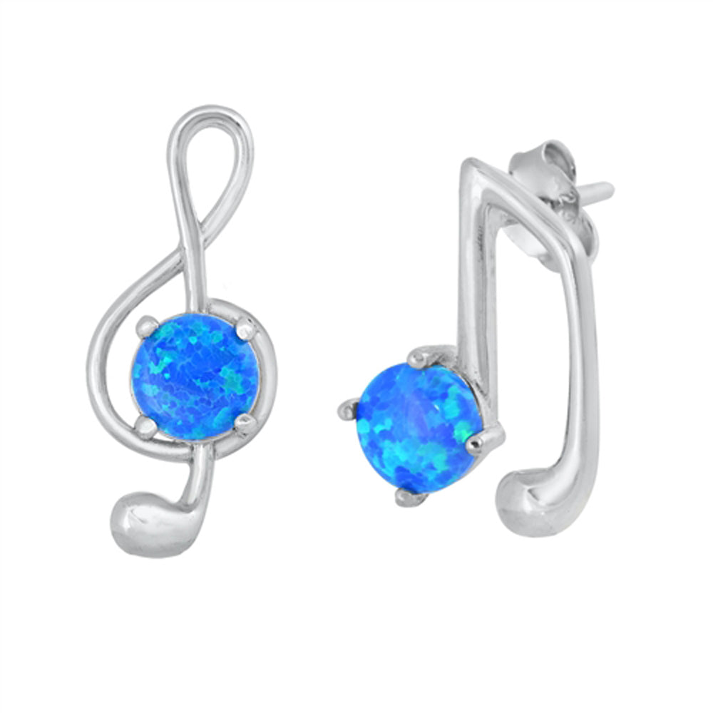 Sterling Silver Music Note Treble Clef Bass Earrings Blue Synthetic Opal 925 New