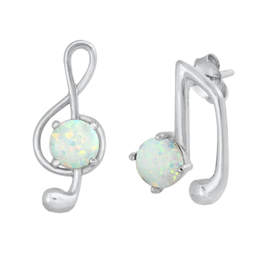 Sterling Silver Music Note Spiral Treble Clef Earrings White Synthetic Opal 925