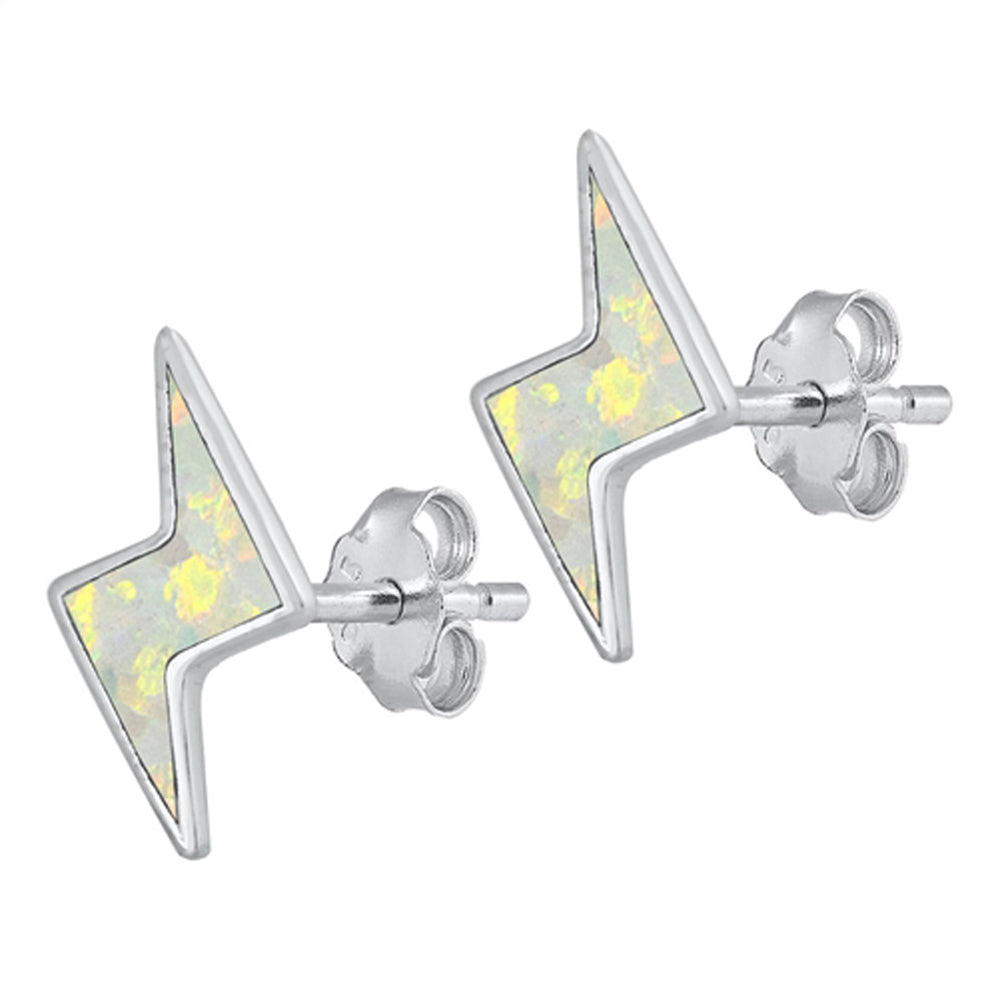 Sterling Silver Lightning Bolt Weather Storm Earrings White Synthetic Opal 925