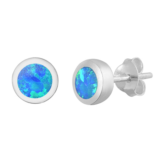 Sterling Silver Circle Classic Round Traditional Earrings Blue Synthetic Opal