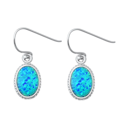 Sterling Silver Simple Oval Rope Knot Halo Modern Earrings Blue Synthetic Opal