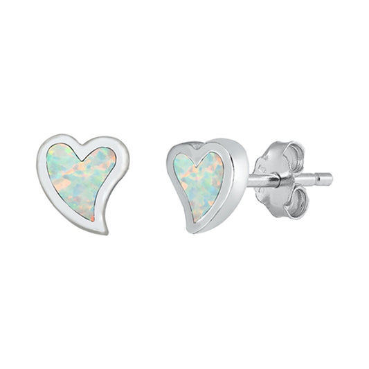 Sterling Silver Promise Heart Wispy Cute Love Earrings White Synthetic Opal 925