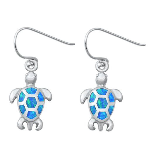Sterling Silver Cute Turtle Mosaic Ocean Beach Earrings Blue Synthetic Opal 925