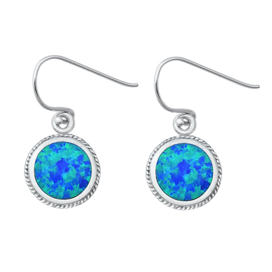 Sterling Silver Drop Dangle Rope Halo Round Classic Earrings Blue Synthetic Opal