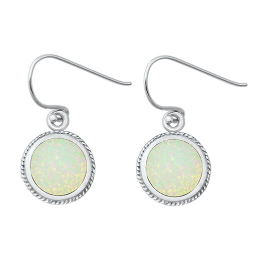 Sterling Silver Simple Circle Round Rope Halo Earrings White Synthetic Opal 925