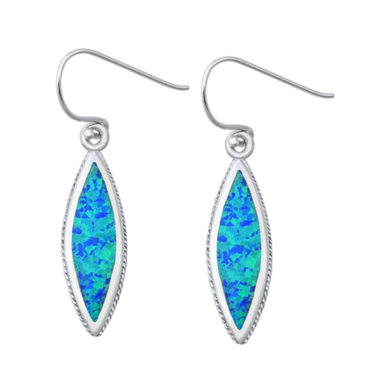 Sterling Silver Marquise Drop Dangle Simple Modern Earrings Blue Synthetic Opal