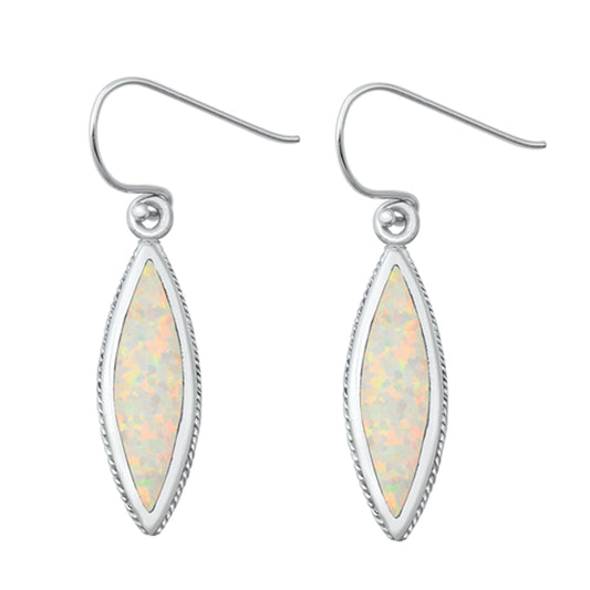 Sterling Silver Modern Dangle Marquise Rope Knot Earrings White Synthetic Opal