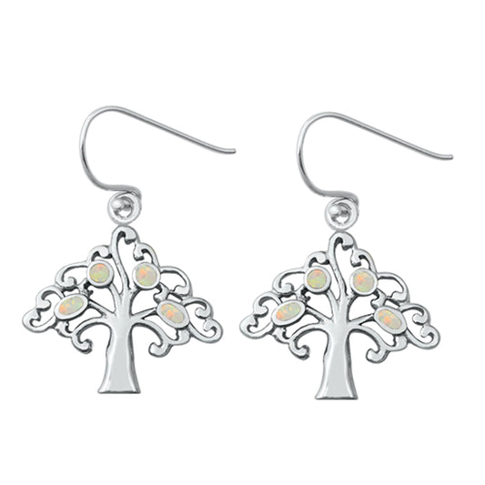 Sterling Silver Tree of Life Swirl Nature Leaf Earrings White Synthetic Opal 925