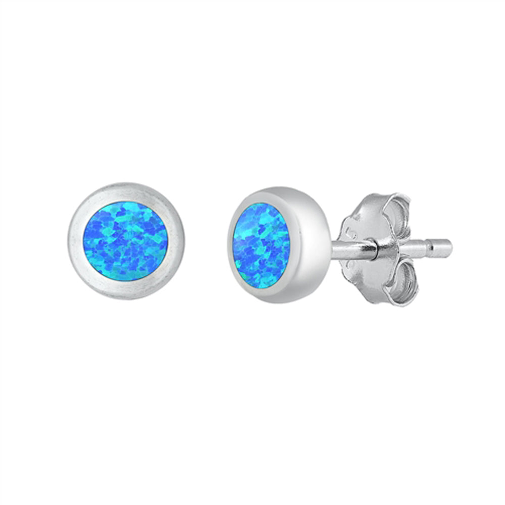 Sterling Silver Simple Circle Round Classic Fashion Earrings Blue Synthetic Opal