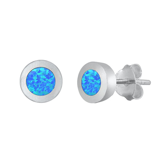 Sterling Silver Simple Circle Classic Fashion Earrings Blue Synthetic Opal 925