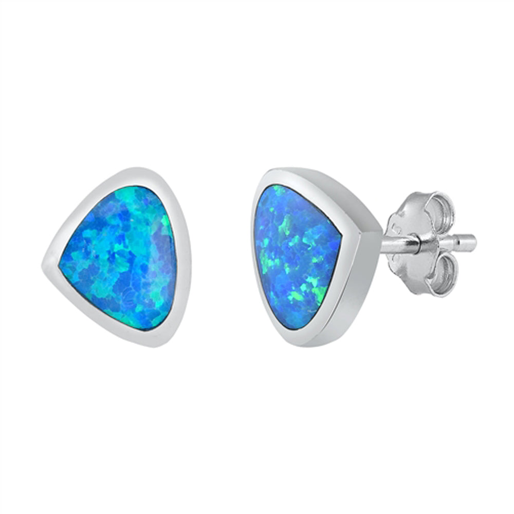 Sterling Silver Wide Teardrop Water Simple Earrings Blue Synthetic Opal 925 New