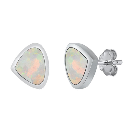 Sterling Silver Wide Teardrop Simple Water Earrings White Synthetic Opal 925 New