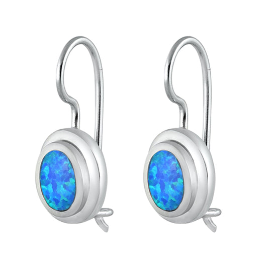 Sterling Silver Simple Oval Classic Fashion Earrings Blue Synthetic Opal 925 New