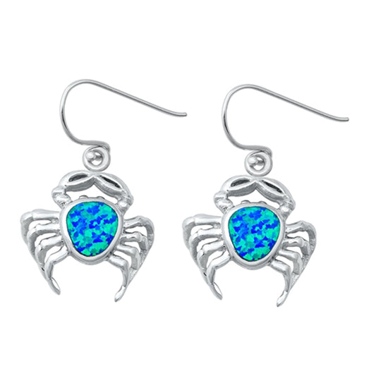 Sterling Silver Crab Dangle Zodiac Cancer Ocean Earrings Blue Synthetic Opal 925