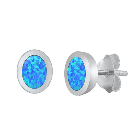Sterling Silver Simple Oval Classic Modern Earrings Blue Synthetic Opal 925 New