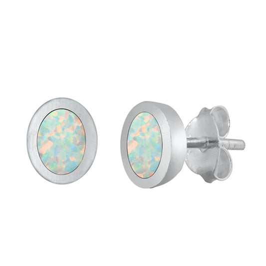 Sterling Silver Simple Oval Classic Traditional Earrings White Synthetic Opal