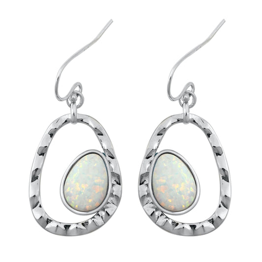 Sterling Silver Modern Hoop Drop Dangle Elegant Earrings White Synthetic Opal
