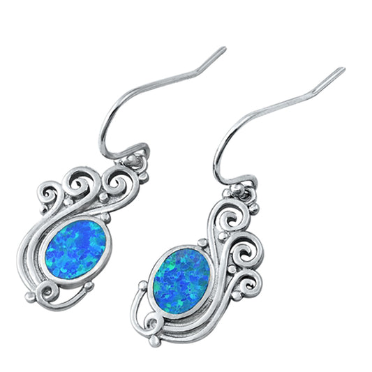 Sterling Silver Swirl Oval Elegant Earrings Blue Synthetic Opal 925 New